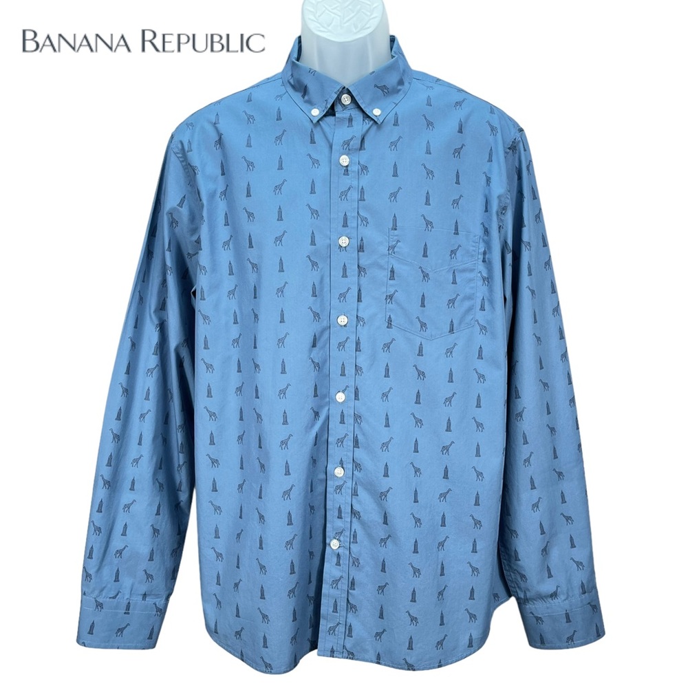 Banana Republic Men’s Large Luxe Poplin Untucked Slim‎ Fit L/S Button Up Shirt